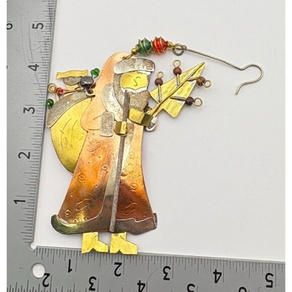 Vintage Santa Claus Christmas Tree Ornament Brass Copper Mixed Metals Folk Art - Picture 3 of 6
